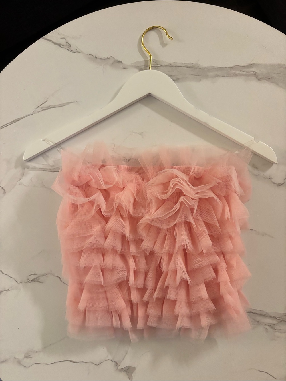 Blush Pink Ruffled Tulle Tube Top